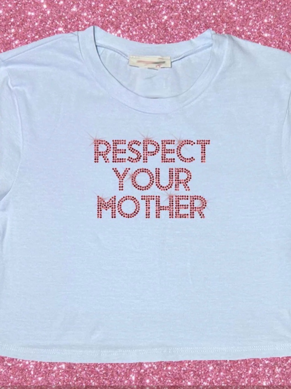 Rosio White Tee with Pink Rhinestone 'Respect Your Mother'